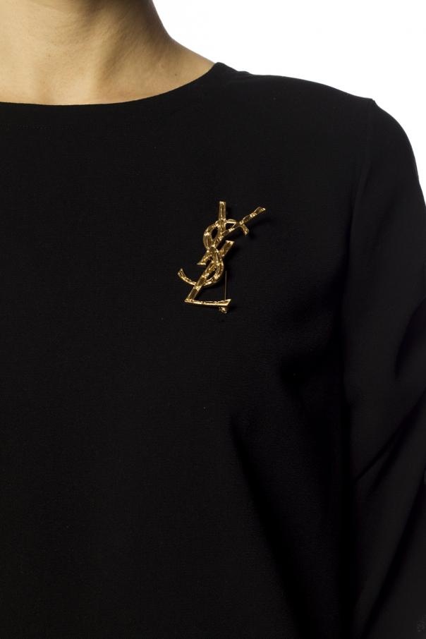 Saint Laurent Paris Women Cassandre Crocodile Metal Brooch In Green