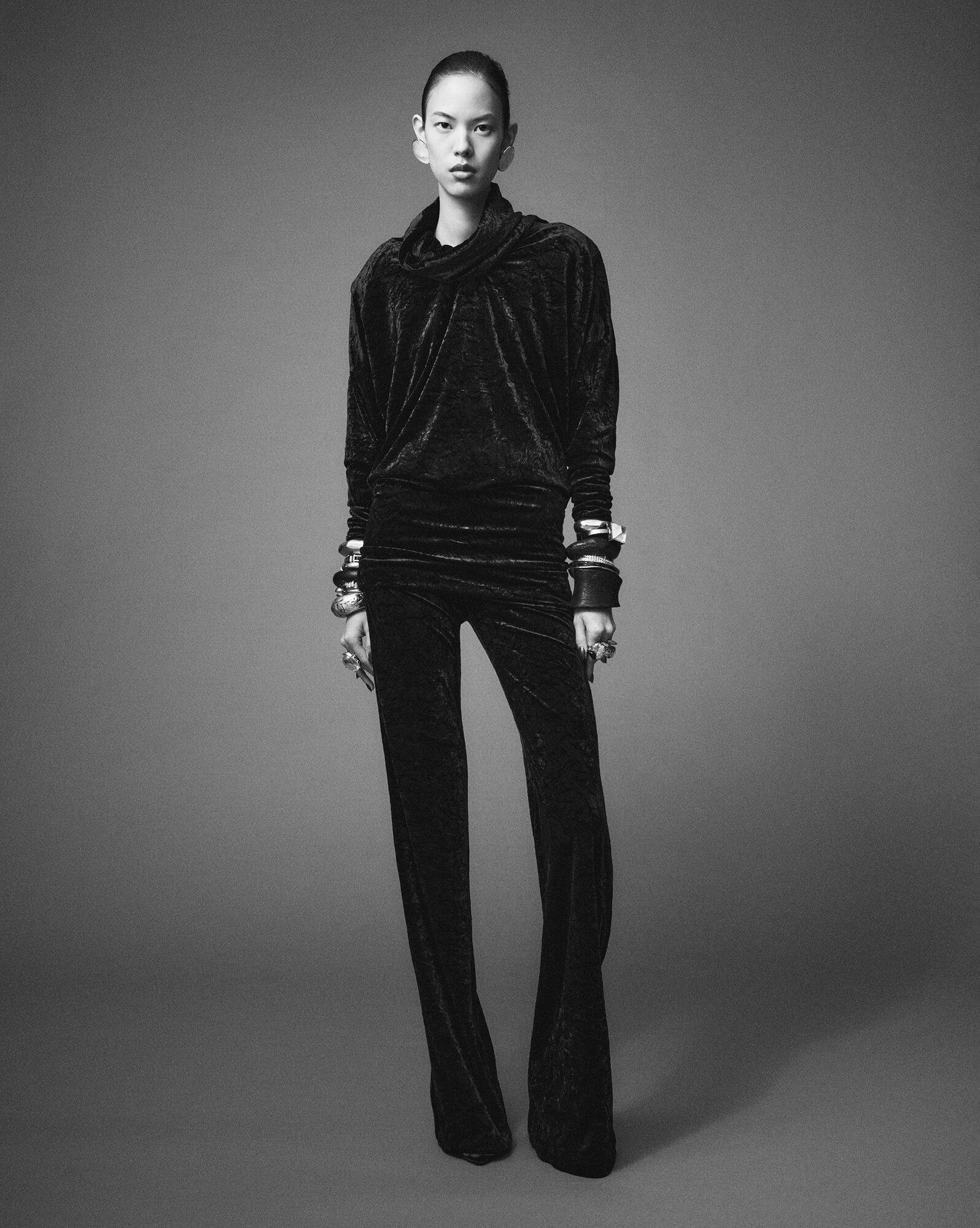 Saint Laurent Wide-leg Velvet Trousers In Black