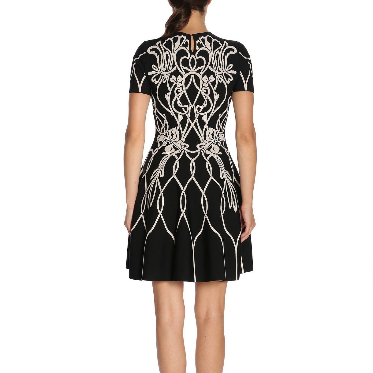 Alexander Mcqueen Round-collar Short-sleeve Dress In Black