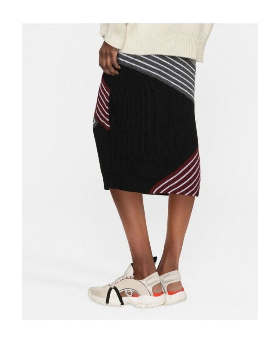 Stella Mccartney Stella By Stella Striped Patchwork Knit Midi Skirt In Black