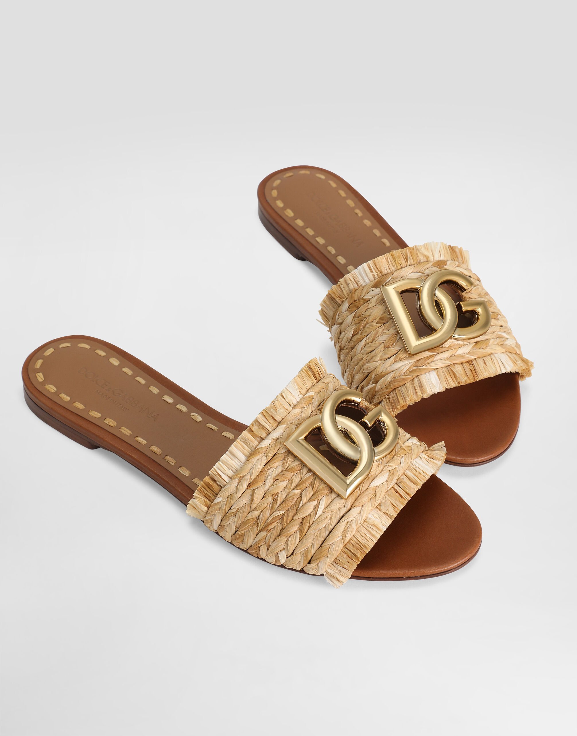 Dolce & Gabbana Raffia Braid Slipper With Fringes