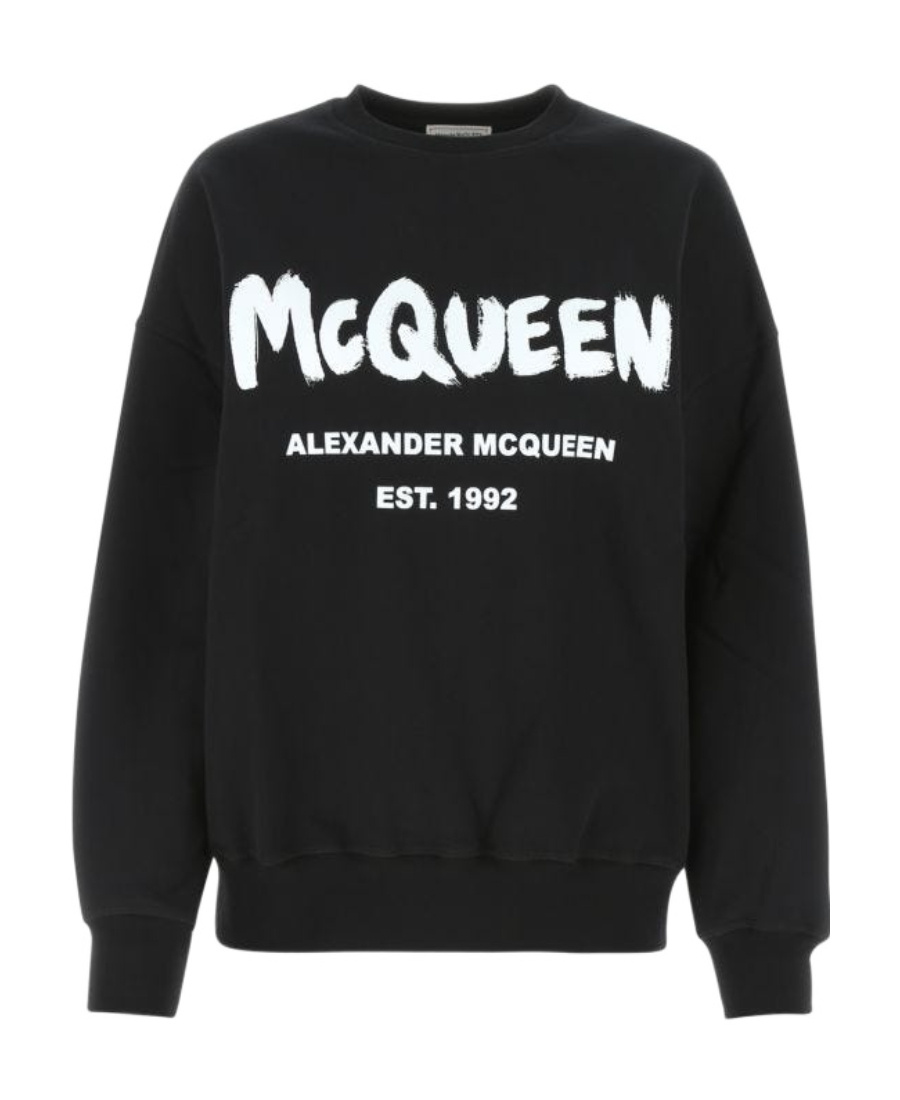 Alexander Mcqueen Graffiti Print Crew Neck Sweatshirt In Black