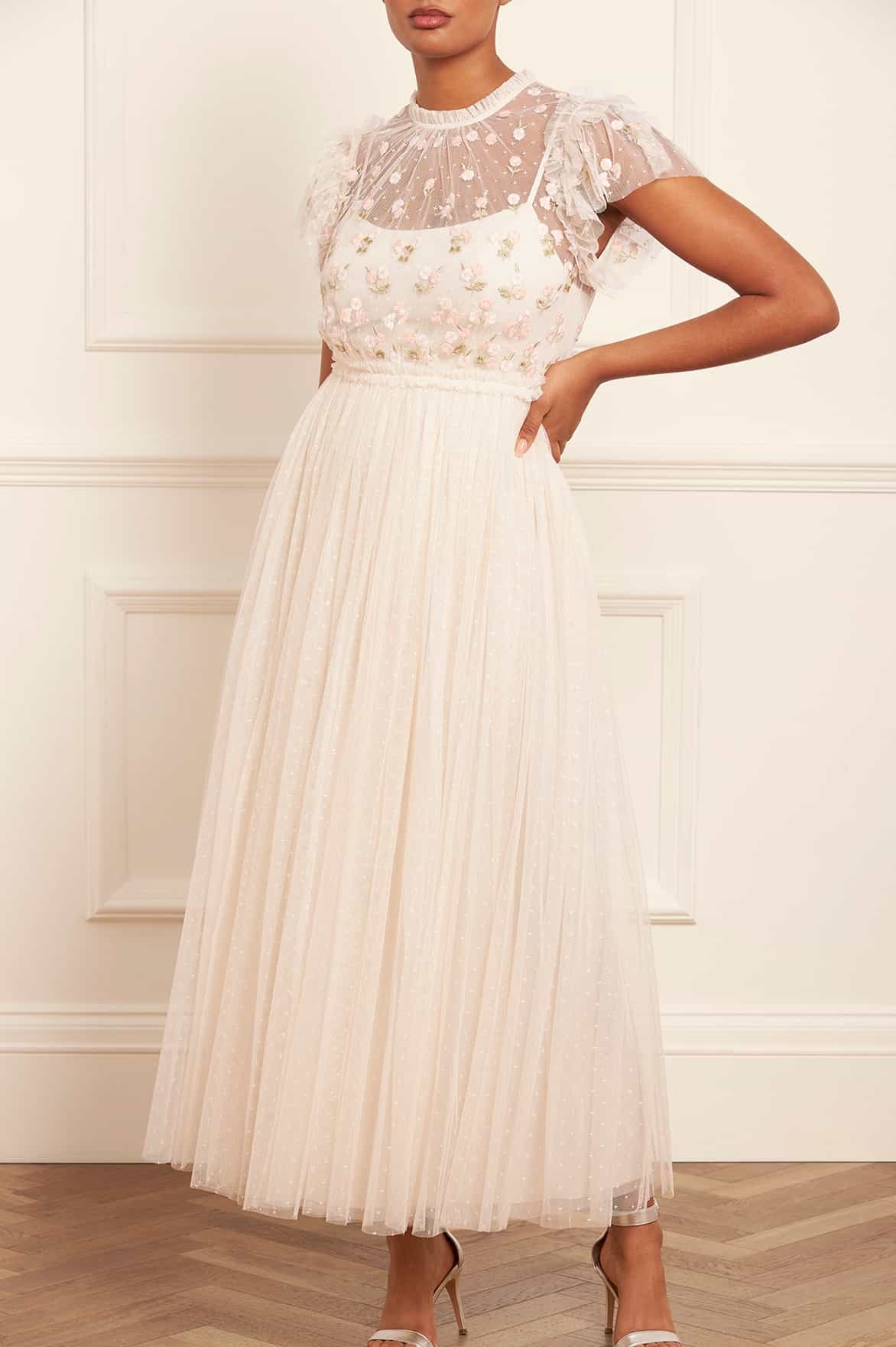 NEEDLE & THREAD ROCOCO FLORAL-EMBROIDERED GOWN