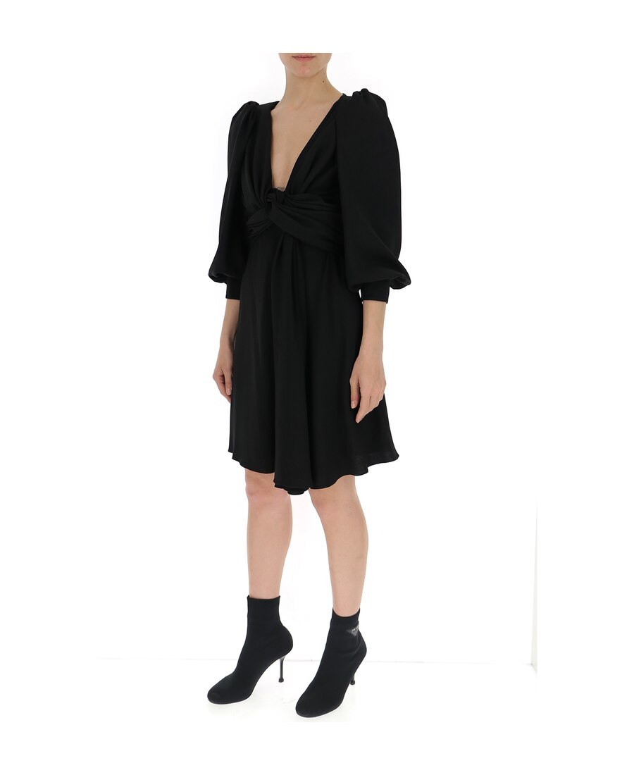 Celine Acetic Acid And Viscose Fiber Knit Dress With Long Sleeves In Black