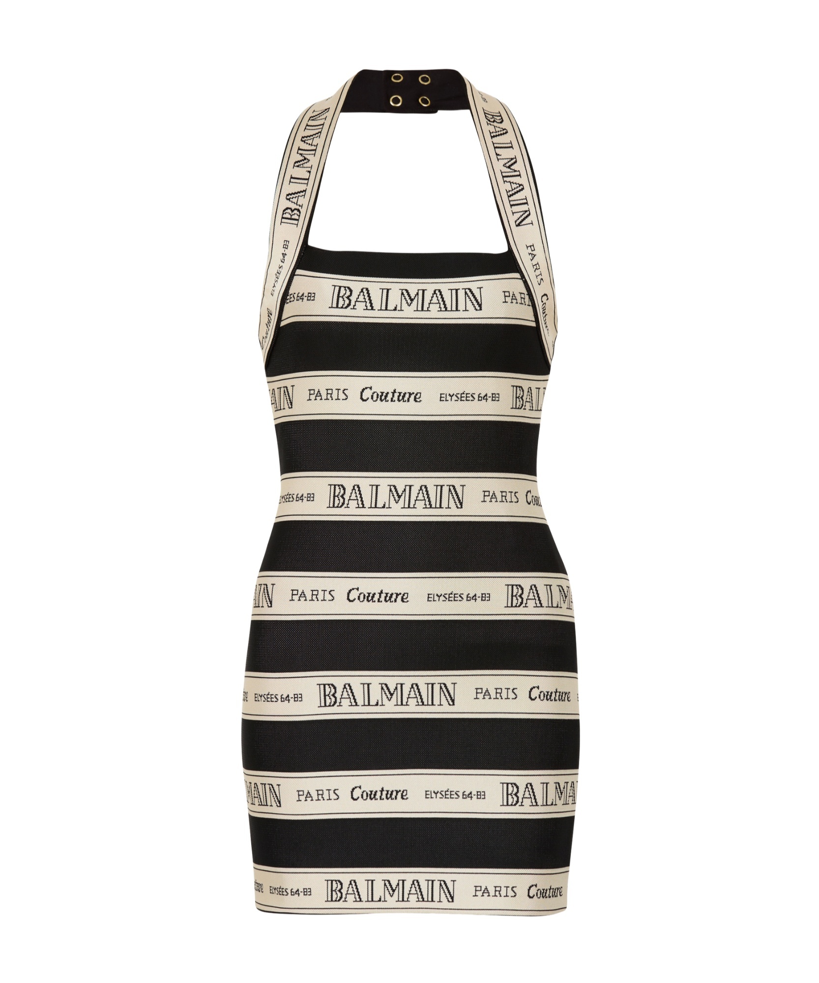 Balmain Striped Halterneck Jacquard Minidress In Nude