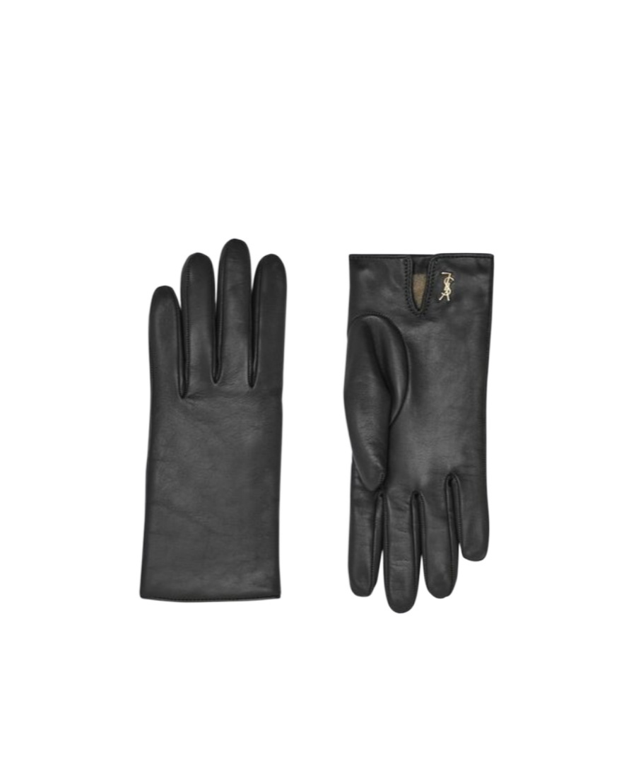 Saint Laurent Logo-plaque Leather Gloves In Black