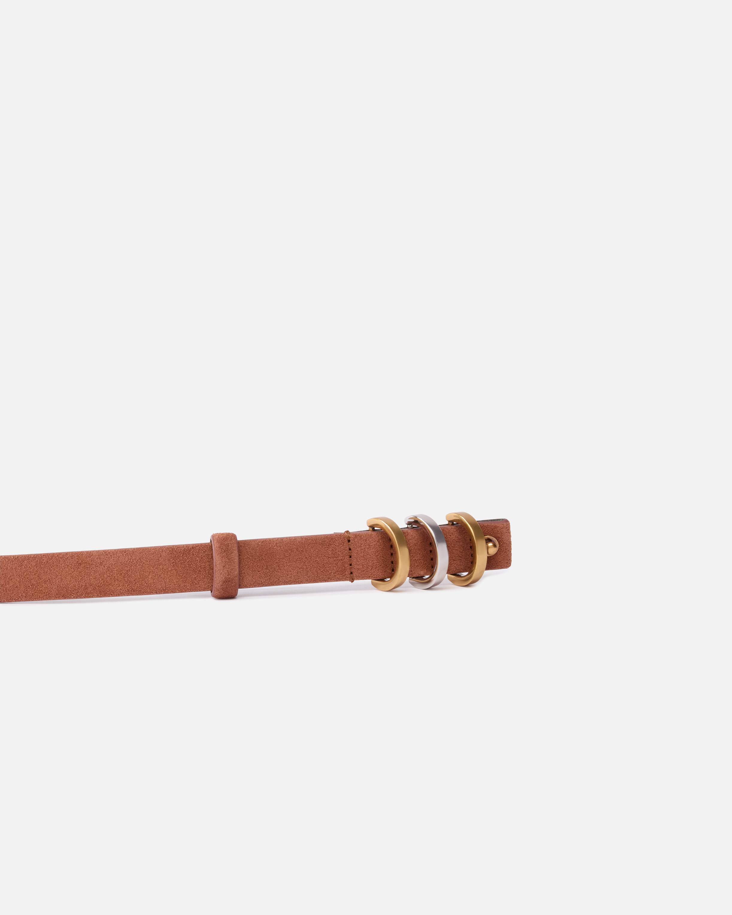 Pinko Thin Suede Belt With Logo-branded Rings, 2cm In Brown