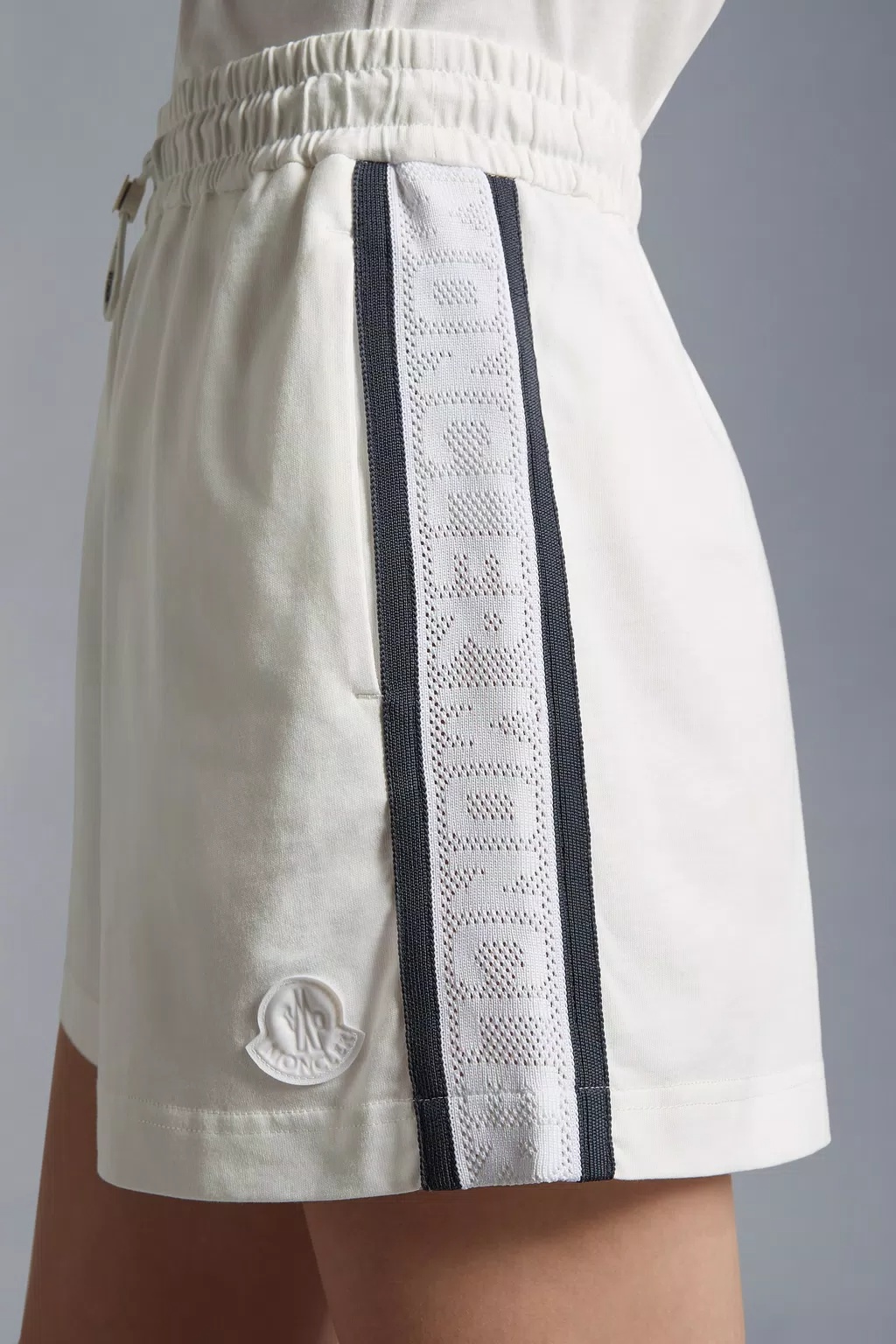 Moncler Stripe-detail Cotton Short Shorts In White