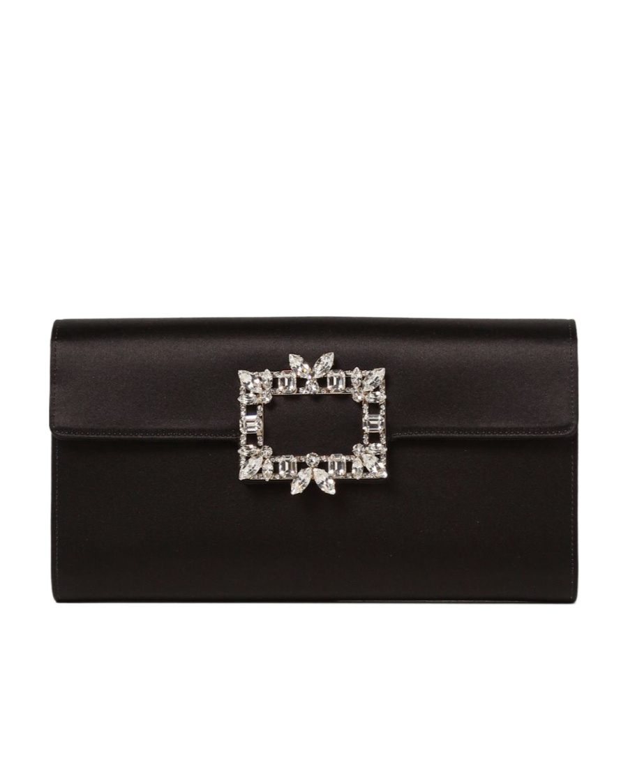Roger Vivier Broche Buckle Envelope Flap Crossbody Bag In Black
