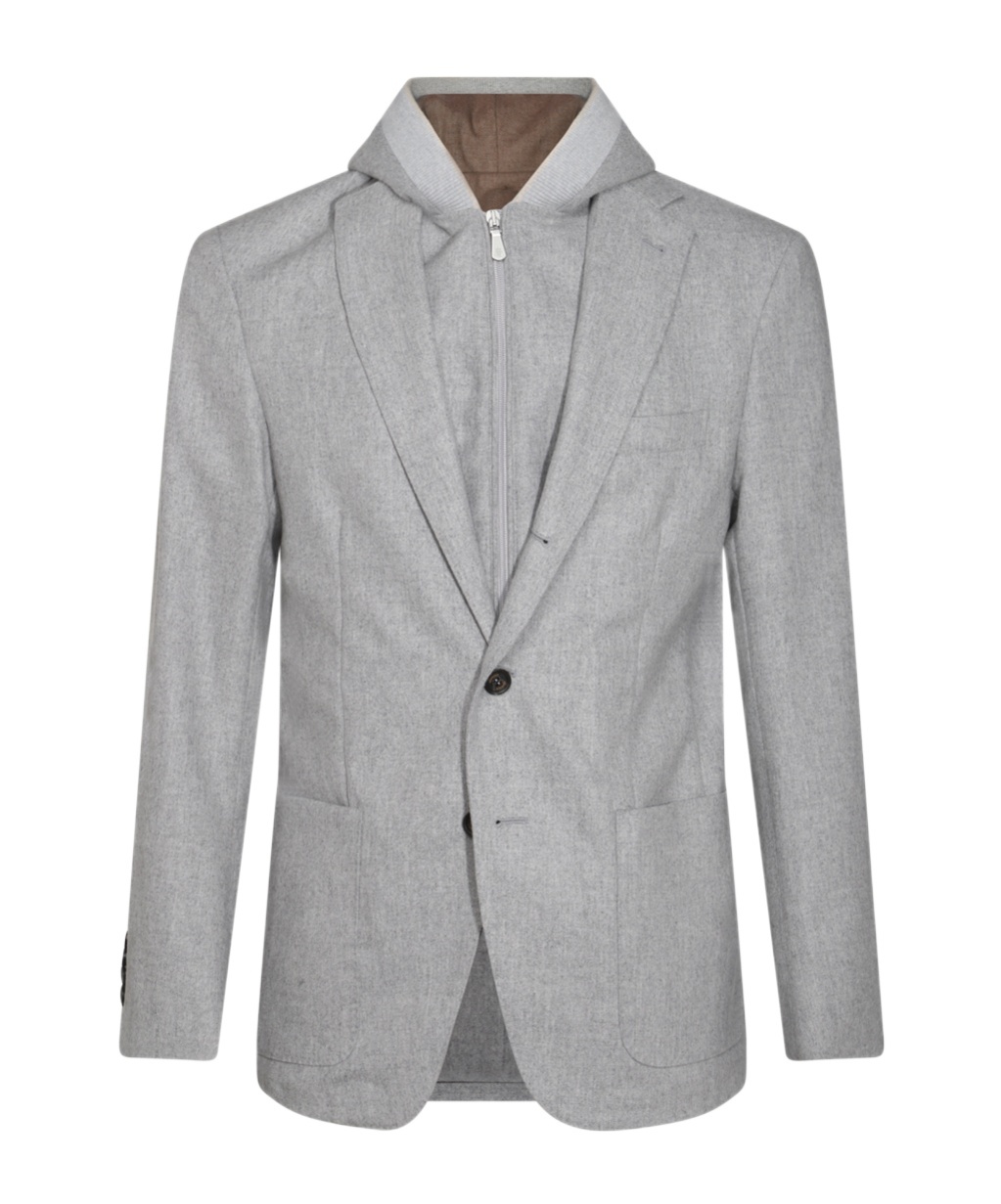 Eleventy Flannel Slim Fit Sport Coat With Removable Full Zip Hoodie In Gray