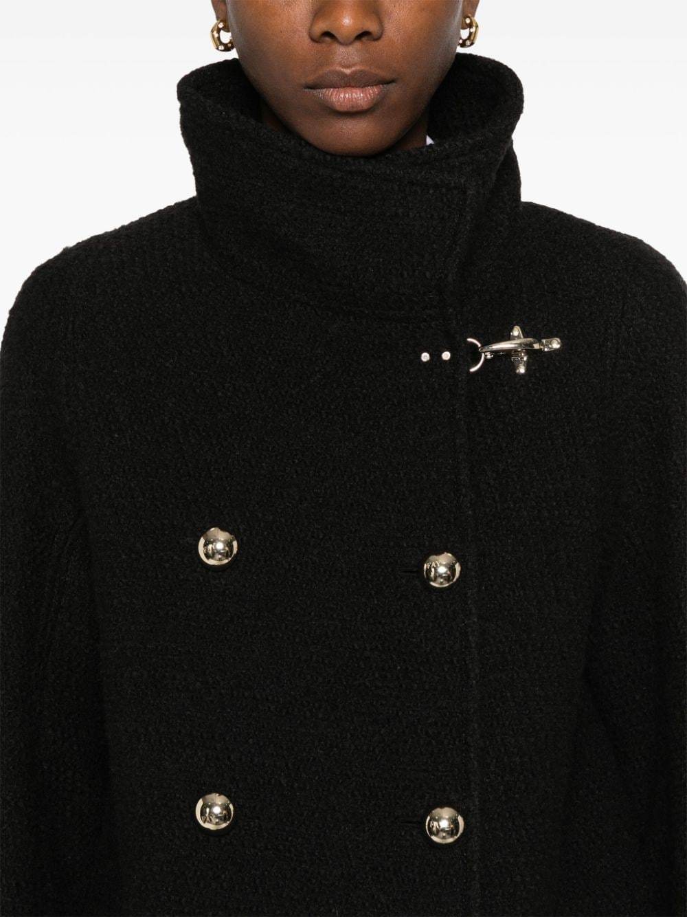 Fay Long Wool Double-breasted Coat In Black