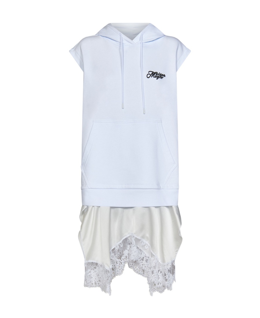 Msgm Logo-print Lace-trim Minidress In White