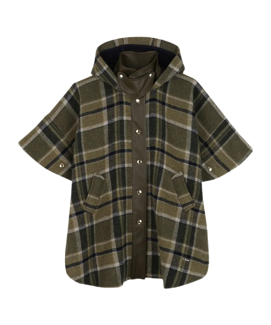 Chloé Check-patterned Hooded Cape In Green