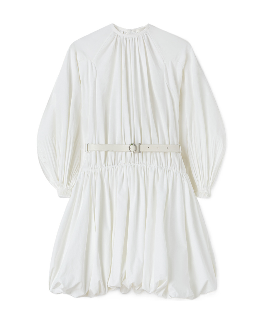 Jil Sander Puffball Belted Cotton Minidress In White