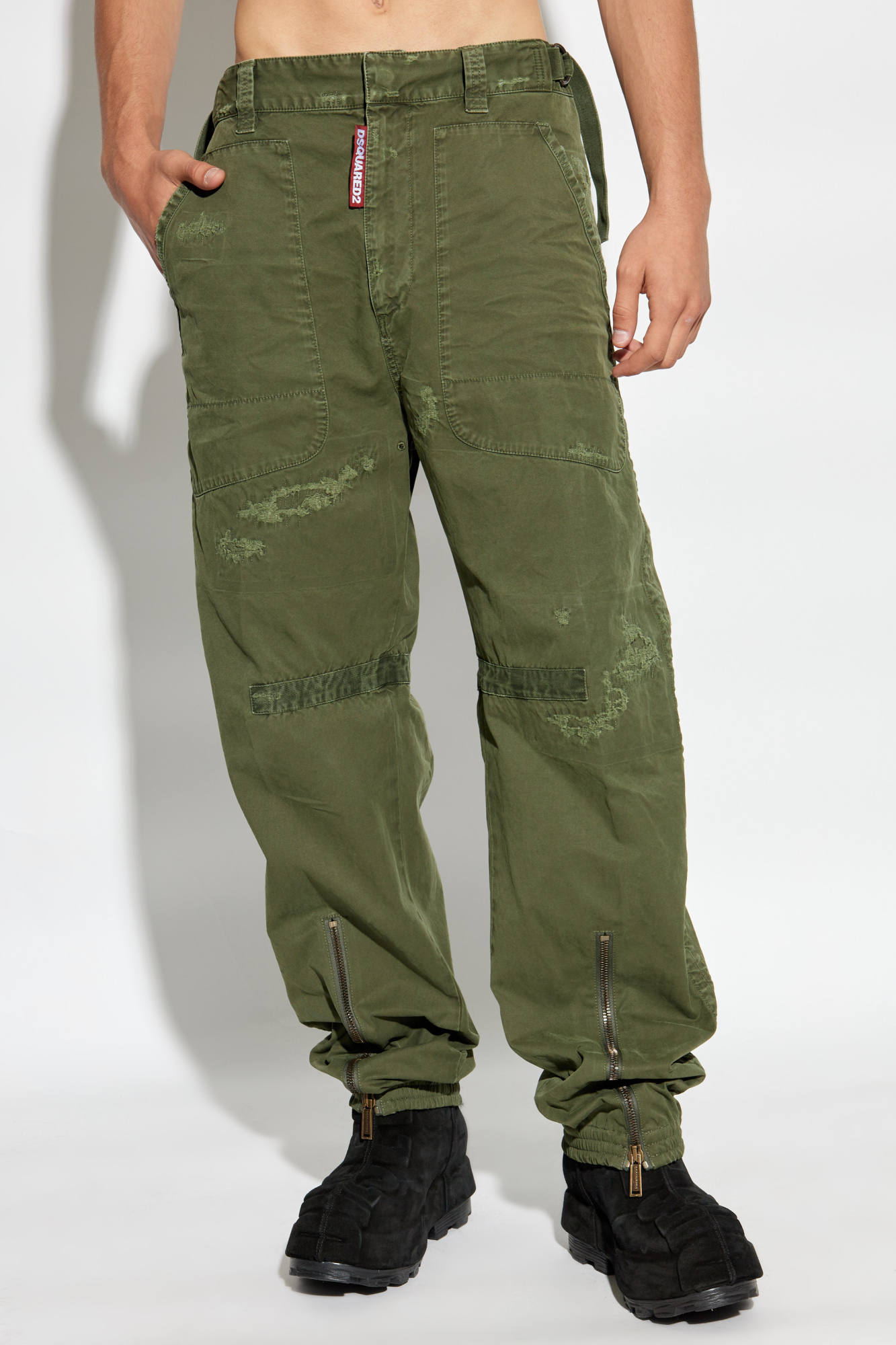 Dsquared2 Logo Patch Distressed Cargo Pants In Green