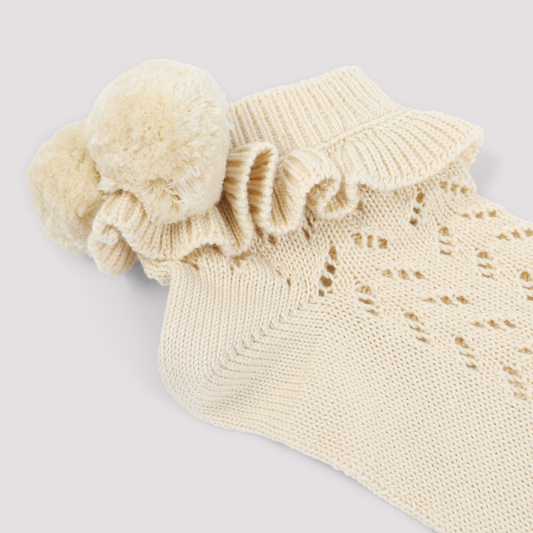 Valentino Garavani Pointelle Pompom Ankle Socks In Nude