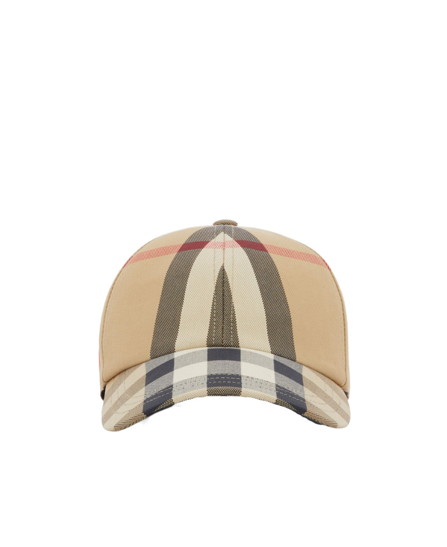 BURBERRY EMBROIDERED-LOGO CHECK COTTON BASEBALL CAP