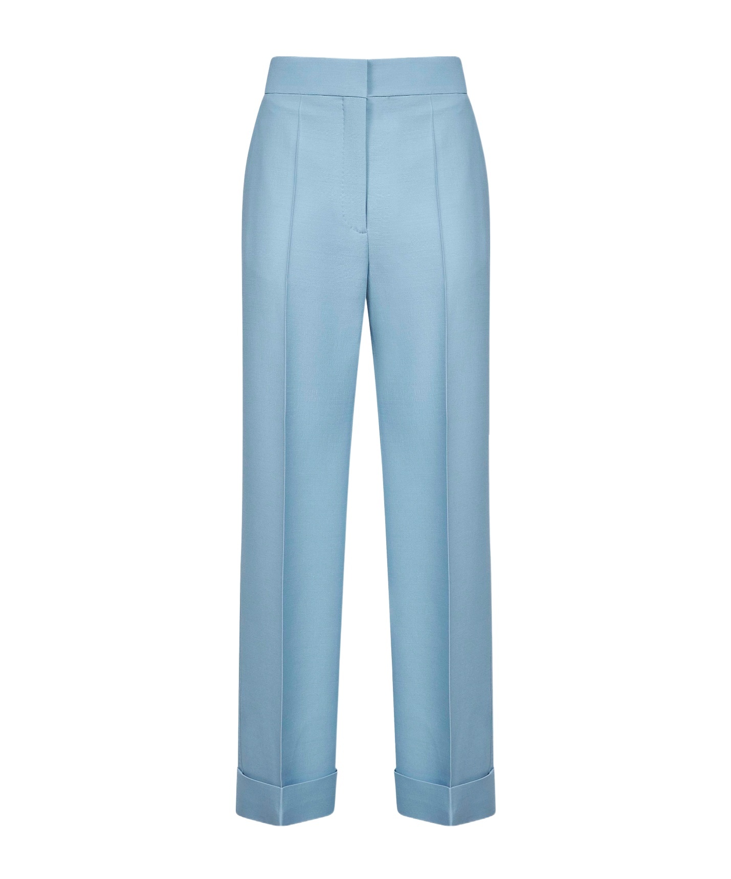 Valentino Light Blue Virgin Wool And Silk Straight Trousers In Blue