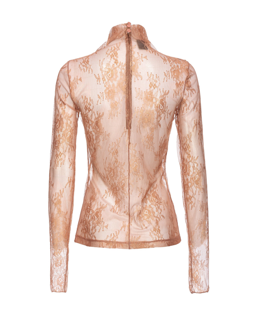 PINKO PINKO LACE-DETAILED ROLL-NECK SEMI-SHEER TOP