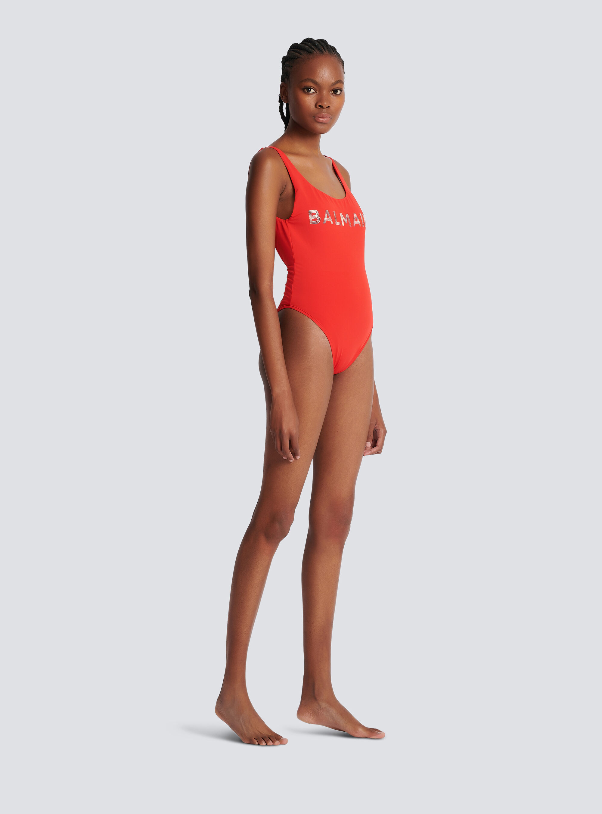 Balmain Logo-print Sleeveless Swimsuit In Red