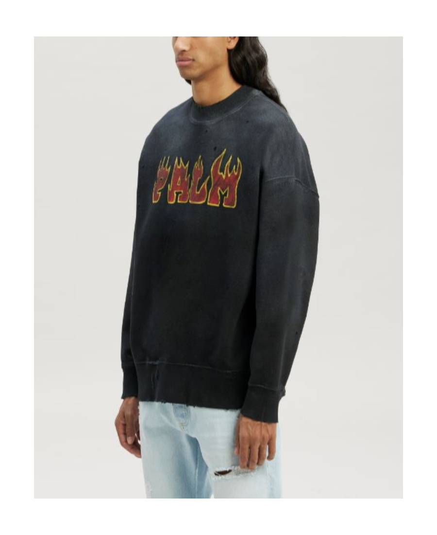 PALM ANGELS LOGO FLAMES COTTON SWEATSHIRT