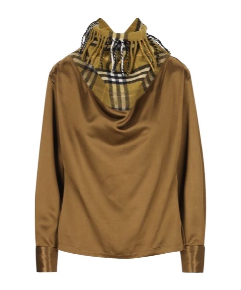 Burberry Checked Scarf Satin Top In Brown