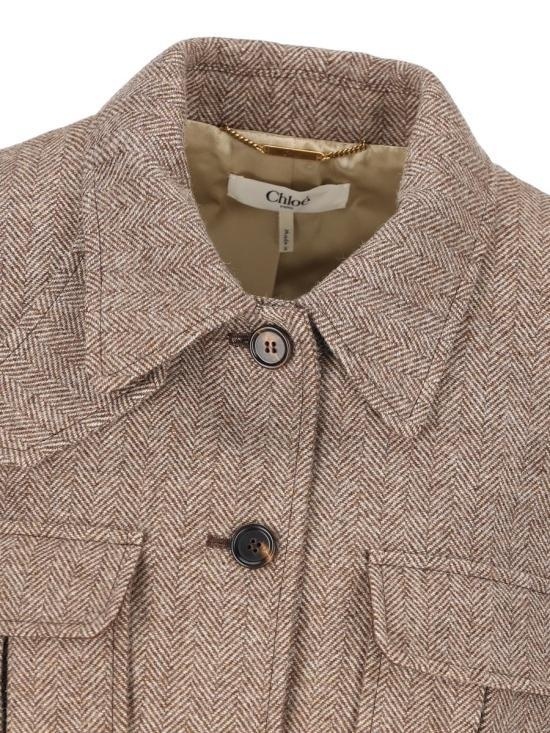 Chloé Pocket-detailed Herringbone Wool Jacket In Nude
