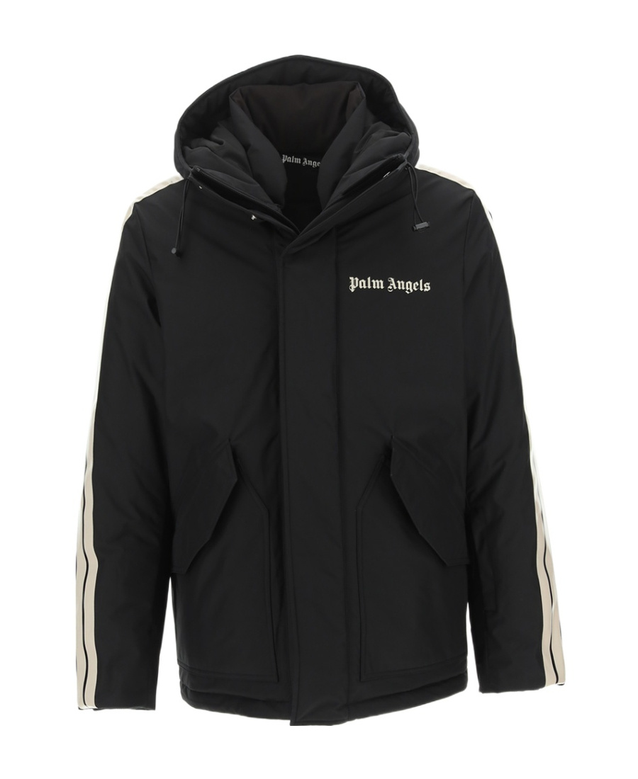 Palm Angels Black Logo Print Track Ski Jacket In Black