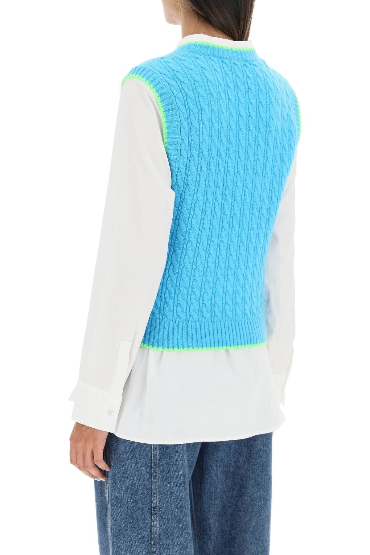 Msgm Embroidered-logo Knit Vest In Blue