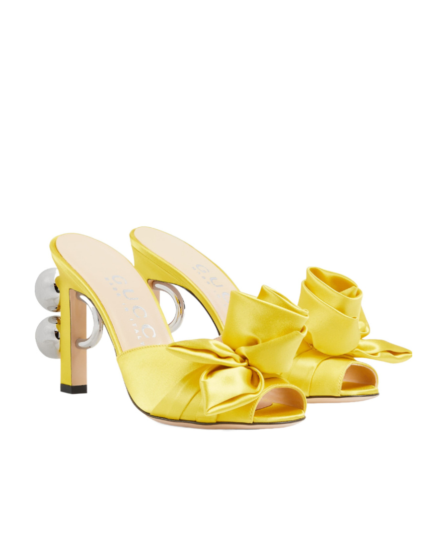 Gucci Shawana Embellished Satin Mules In Yellow