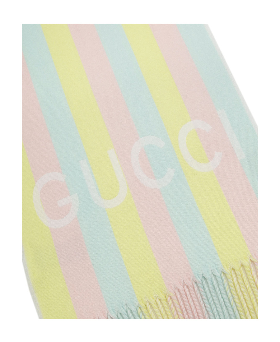 Gucci Striped Wool Scarf In White