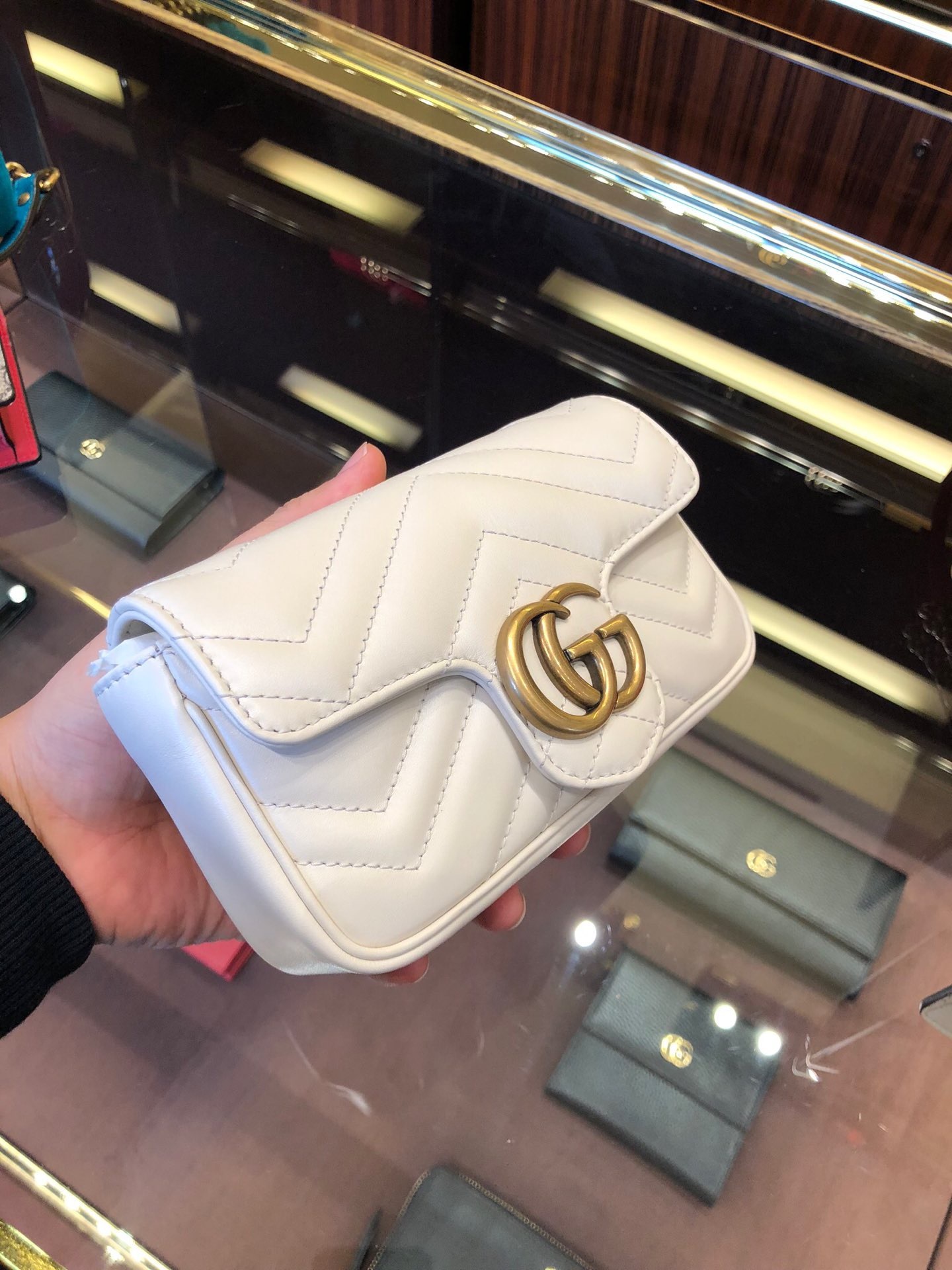 Gucci Gg Marmont Super Mini Matelasse Leather Shoulder Bag In White