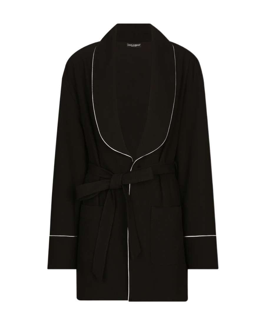Dolce & Gabbana Piped Belted Shawl Jacket In Black