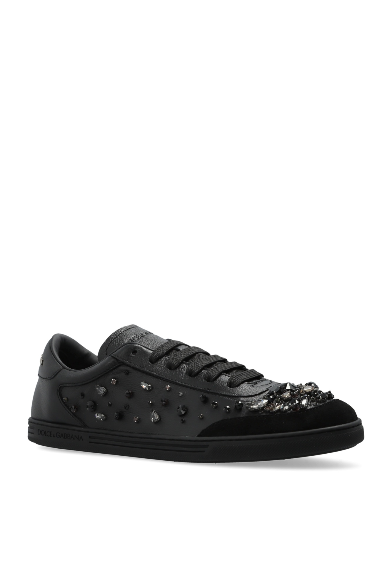 Dolce & Gabbana Saint Tropez Light Embellished Leather Sneakers In Black