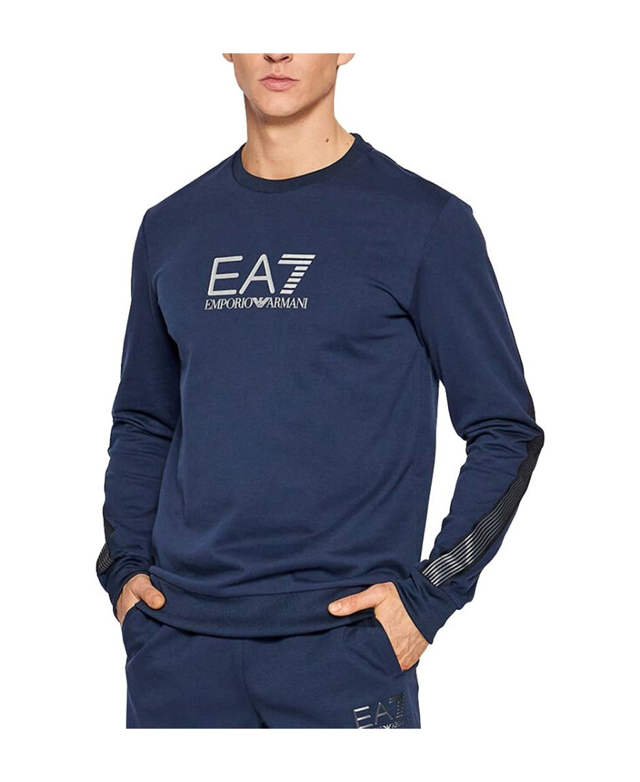 Ea7 Navy Blue Logo Printed Hoodie In Blue