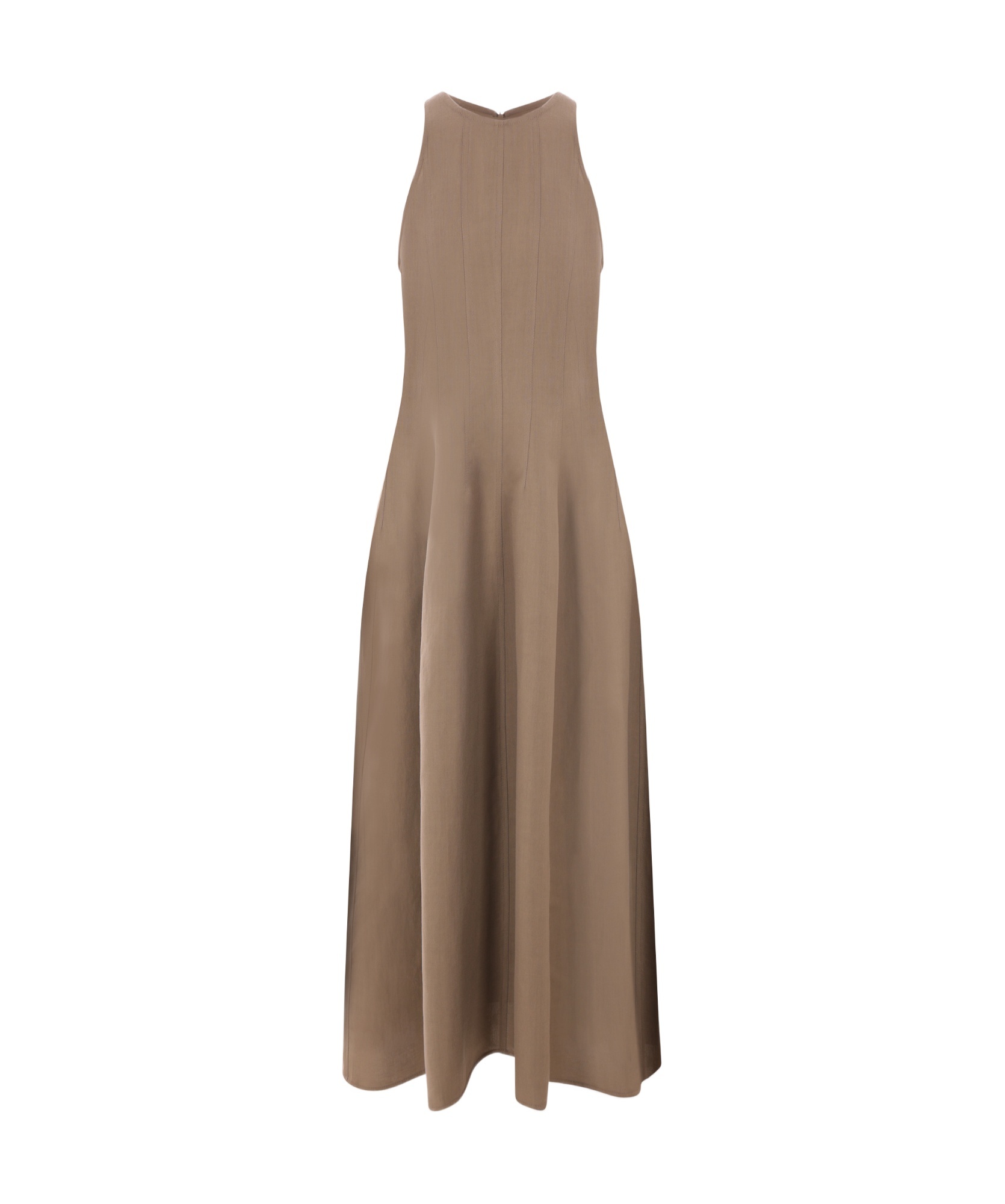 Brunello Cucinelli Sleeveless Twill Maxi Dress In Brown