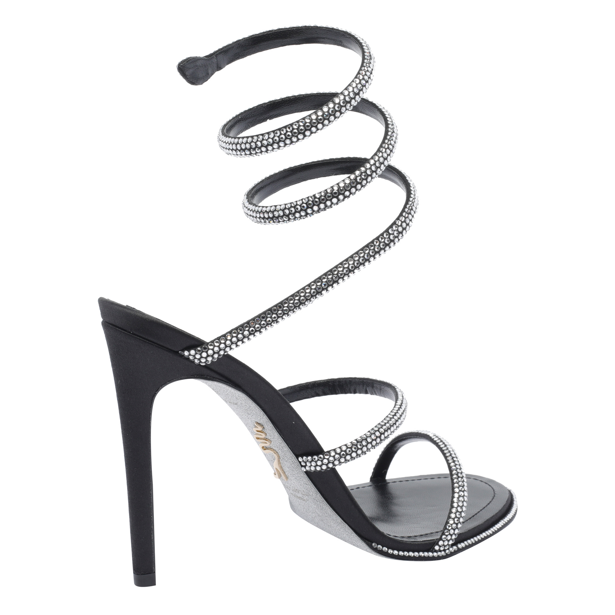 René Caovilla Round Toe High Heel Sandals In Black
