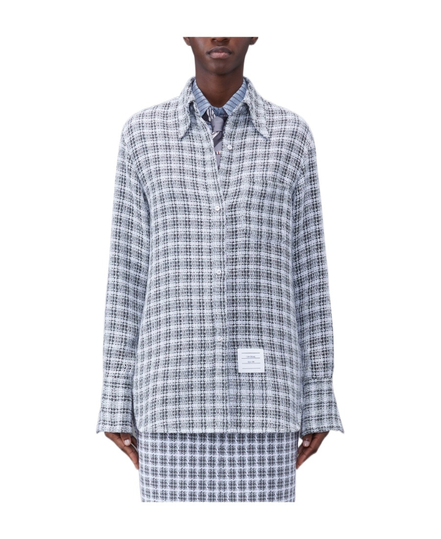 Thom Browne Plaid Crochet Shirt In Blue
