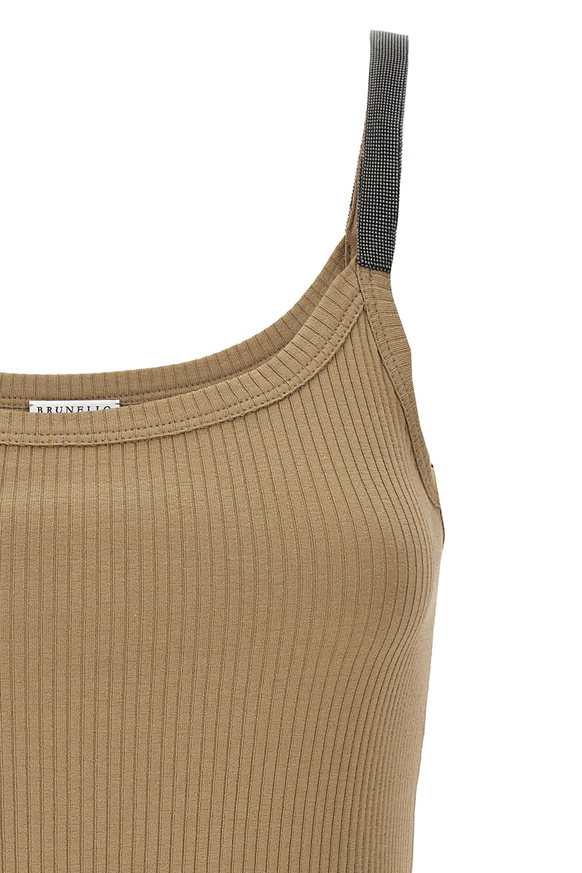 Brunello Cucinelli Ribbed Scoop Neck Sleeveless Top In Brown