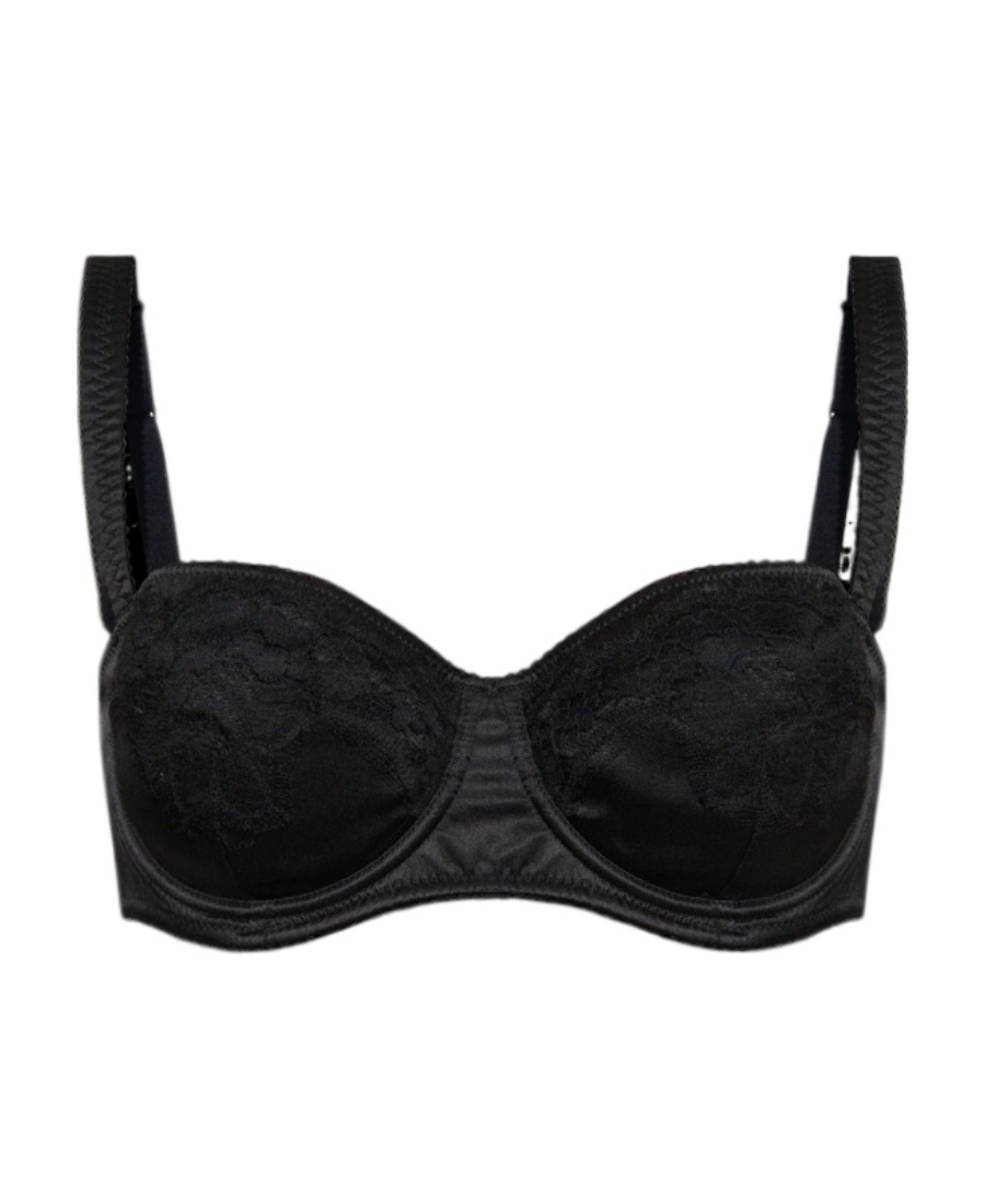 Dolce & Gabbana Satin Balconette Bra With Lace Detailing In Black