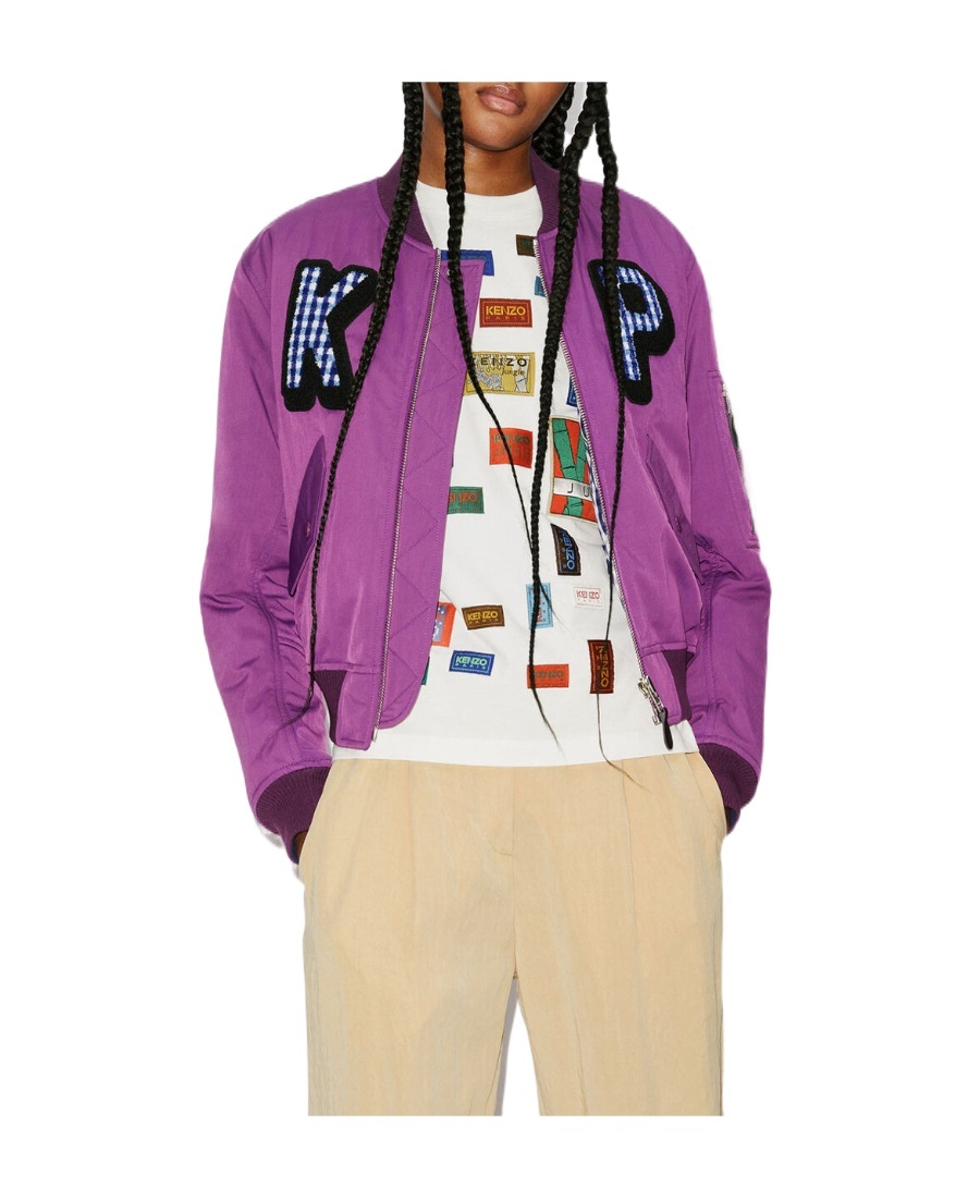 Kenzo Logo-patch Bomber Jacket In Purple