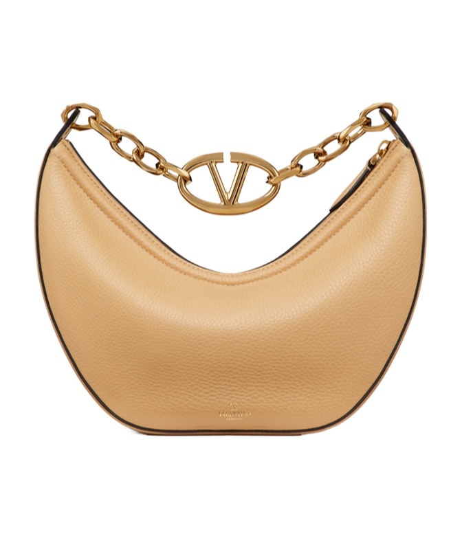 Valentino Vlogo Moon Cappuccino-coloured Small Hobo Bag In Nude