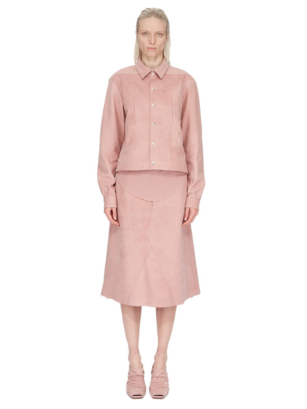 Rick Owens Alice Strobe Leather Shirt In Pink