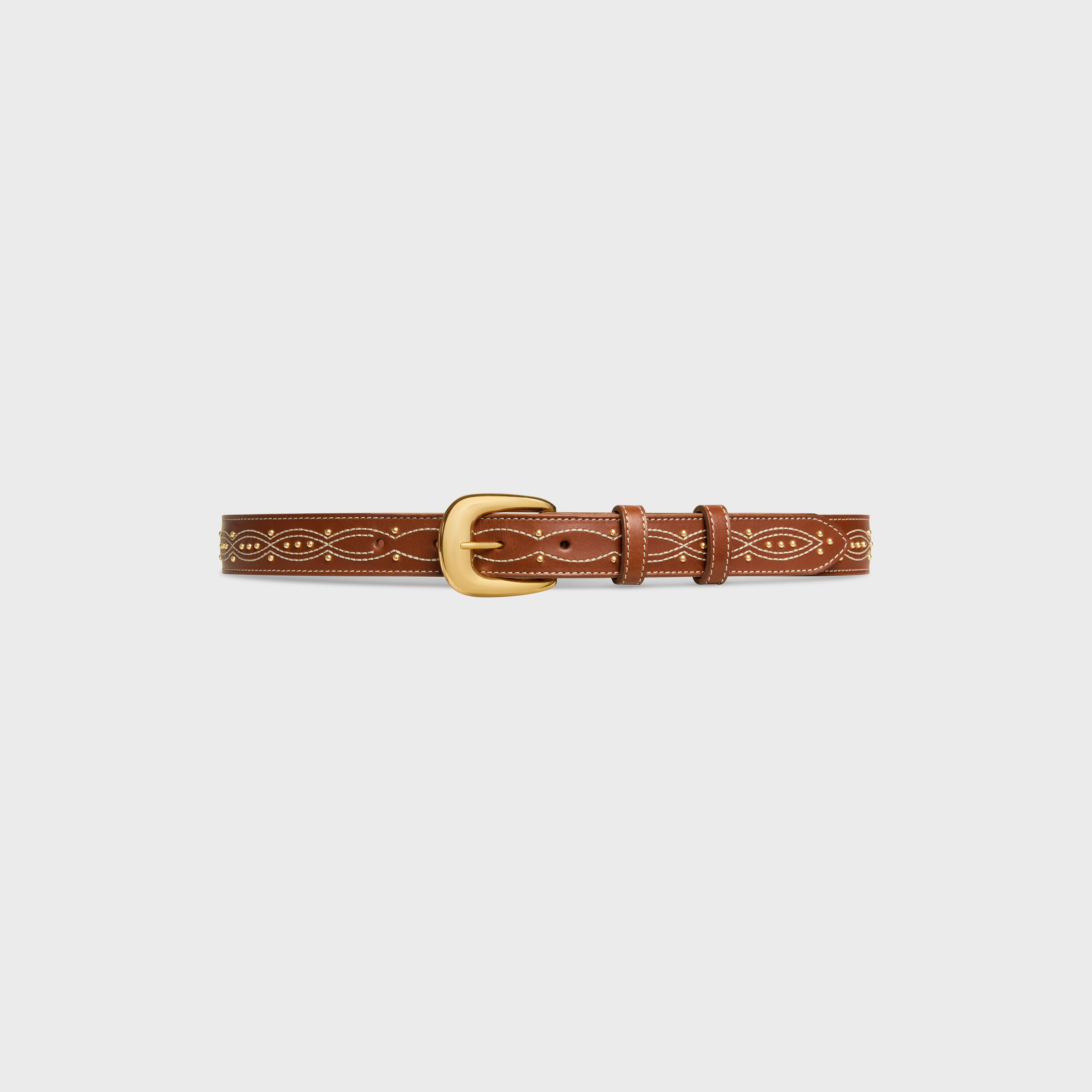 Celine Medium 25mm Western Belt In Vintage Calfskin With Embroidery In Brown