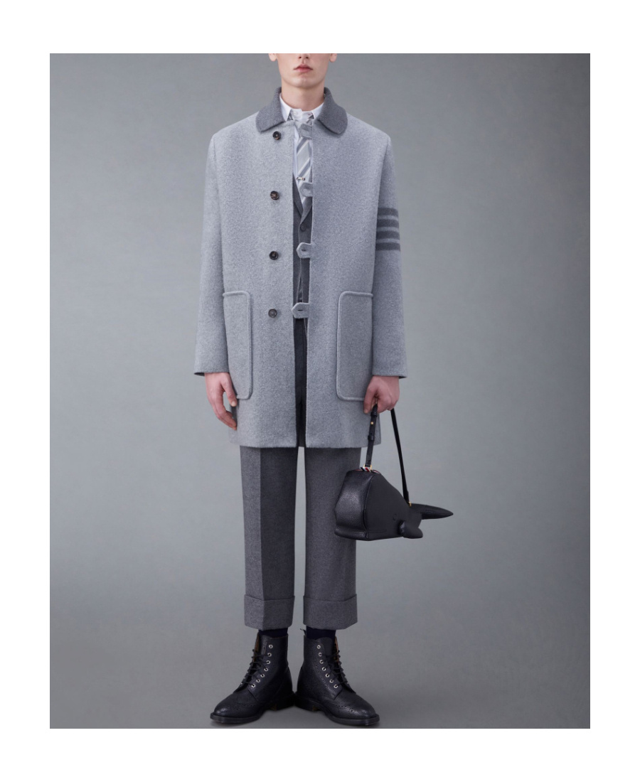 THOM BROWNE STRIPE-TRIM DETAIL SINGLE-BREASTED COAT