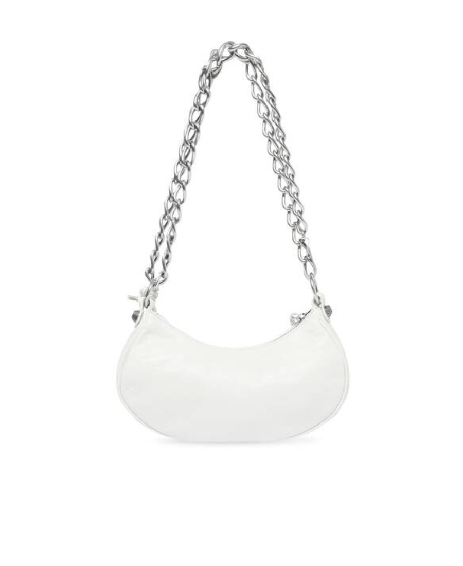 Balenciaga Green Leather Shoulder Handbag With Magnetic Closure And Metal Details In White