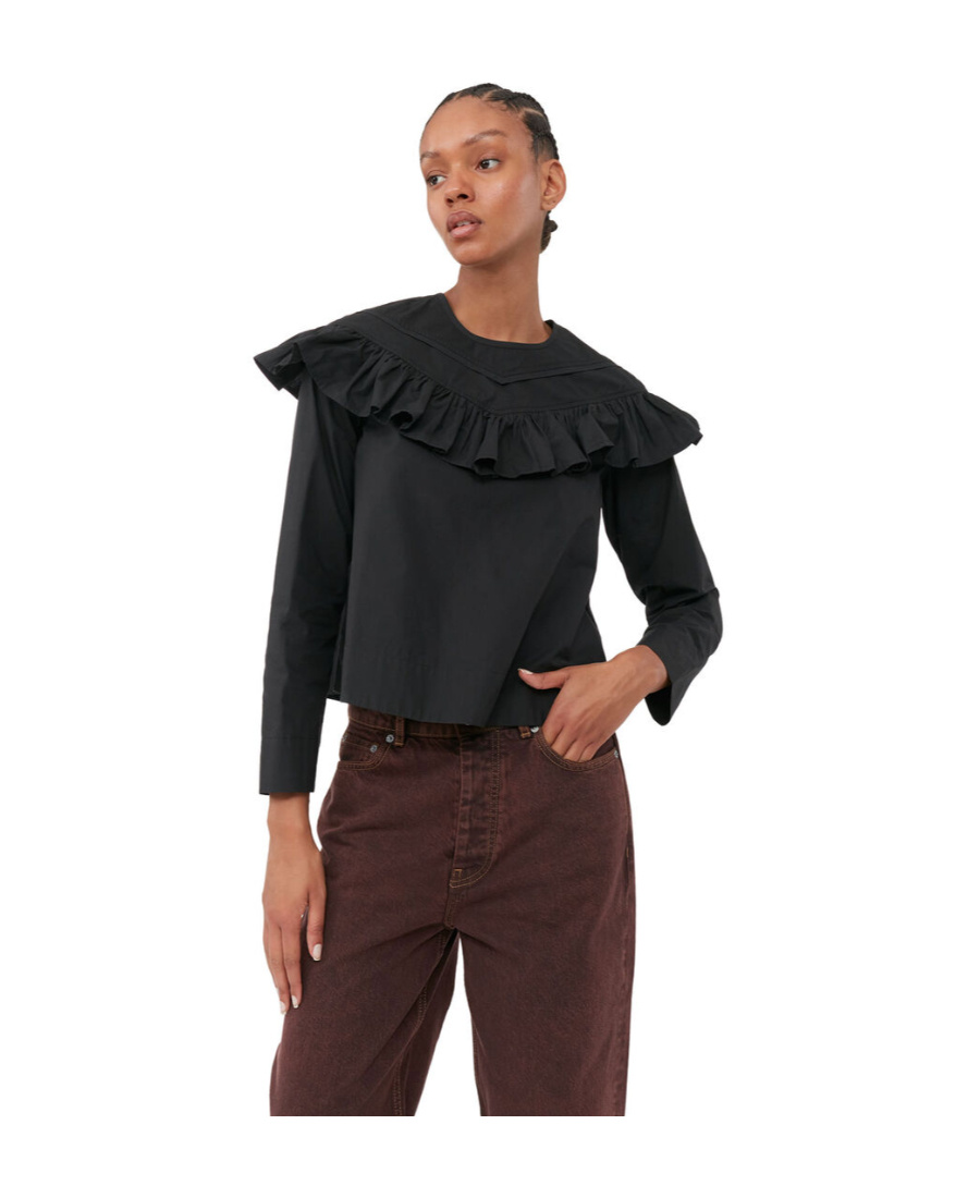 Ganni Frilly Blouse In Black