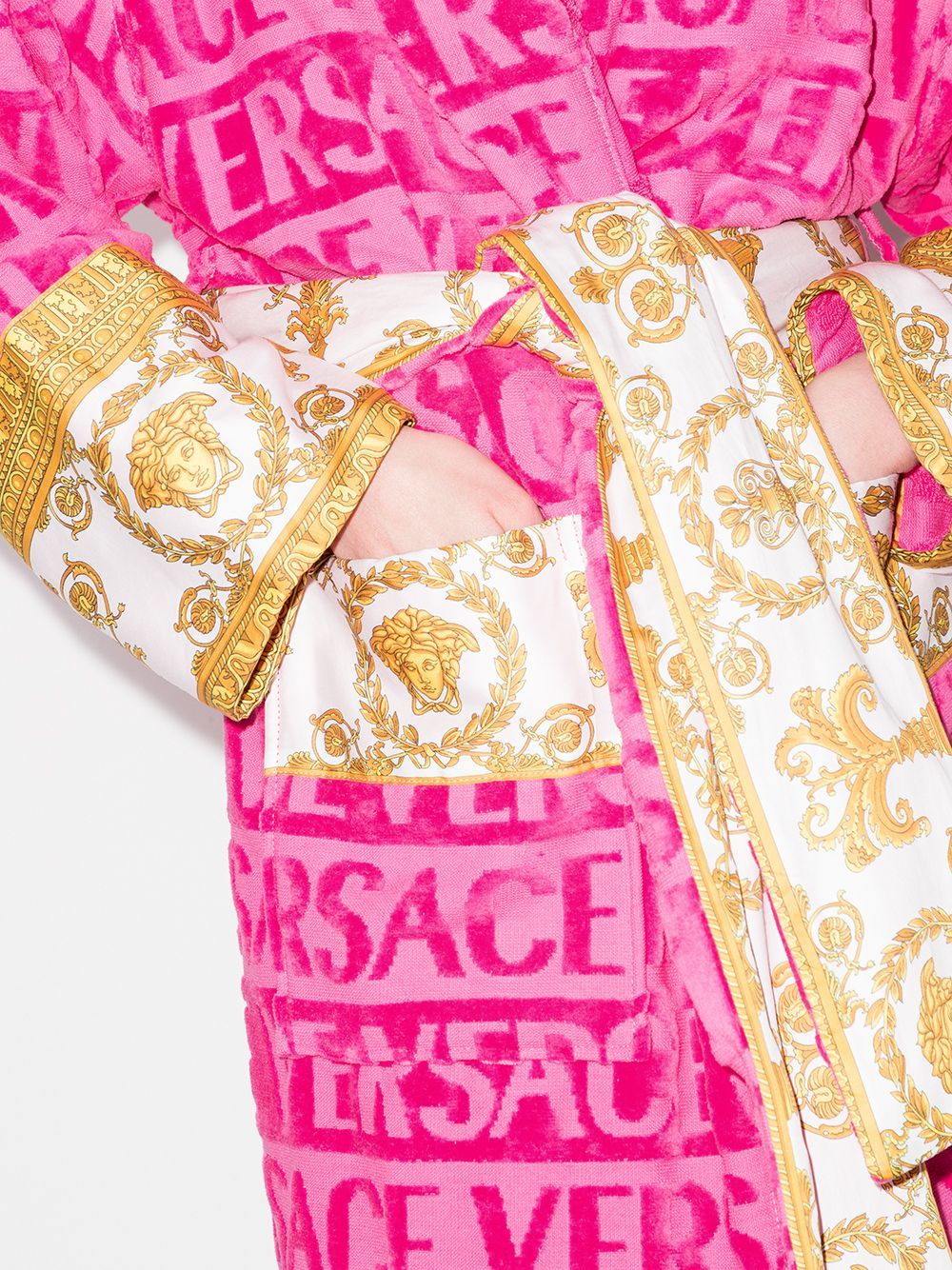 Versace I Heart Baroque Cotton Bath Robe In Pink