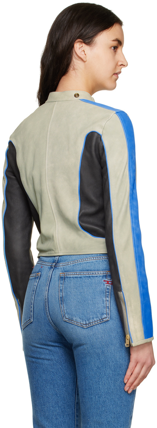 Diesel Colour-block Leather Biker Jacket In Blue