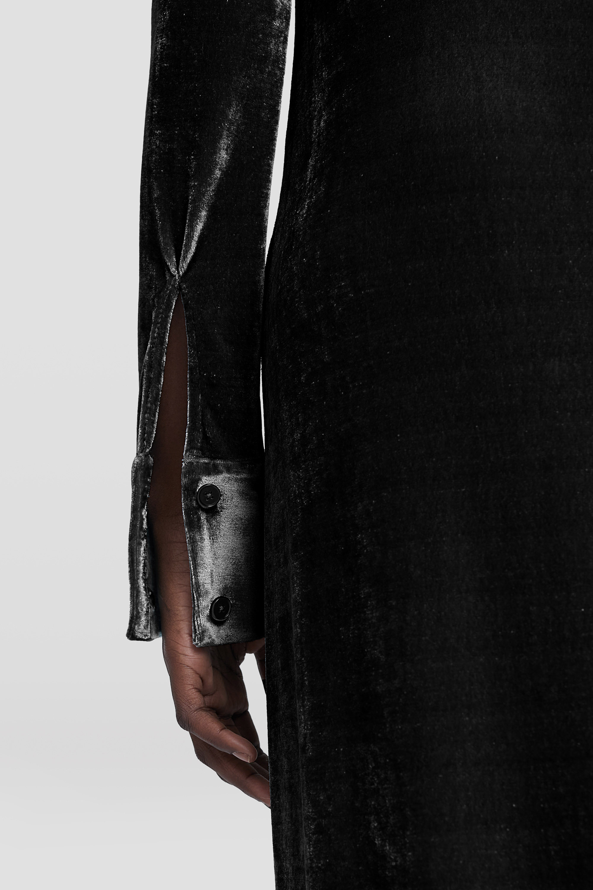 Jil Sander Velvet Maxi Shirtdress In Black